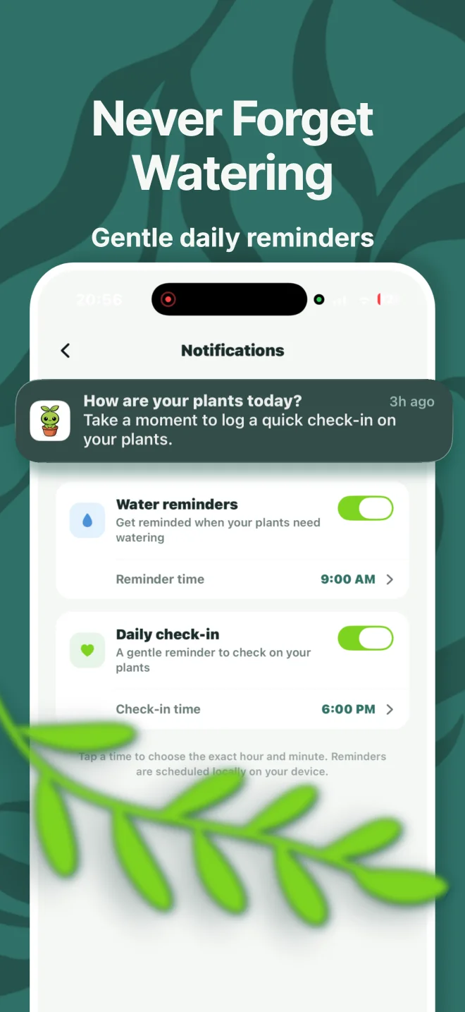 Sproutie App Store image showing watering reminders and daily check-ins